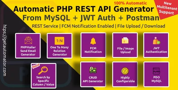 Automatic PHP REST API Generator + Postman Docs from MySQL Database With JWT Token Authentication v4.9