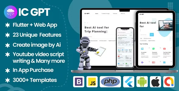 ICGPT - GPT AI Writing Assistant, Image Generator & Content Creator Flutter App + WEB Version + Admin