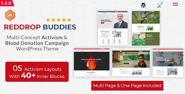 Reddrop Buddies v1.3.0 - Multi-Concept Activism & Blood Donation Campaign WordPress Theme