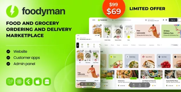 Foodyman v2024-19 - Multi-Restaurant Food and Grocery Ordering and Delivery Marketplace