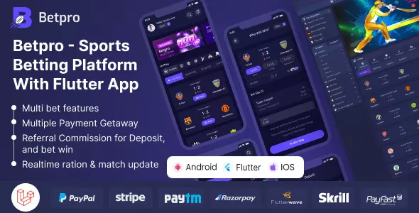 Betpro v2.2 - Sports Betting Platform PHP Laravel Admin Panel with Flutter App iOS and Android