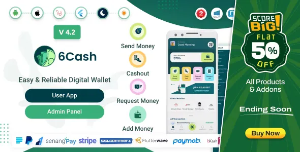 6Cash v4.3 - Digital Wallet Mobile App with Laravel Admin Panel
