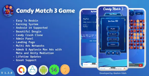 Candy Match 3 Game with Earning System and Admin Panel + Landing Page v1.3.0