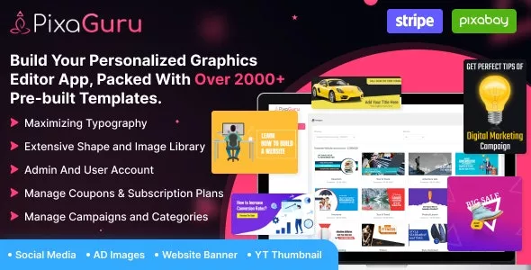 PixaGuru v1.9 - SAAS Platform to Create Graphics, Images, Social Media Posts, Ads, Banners, & Stories