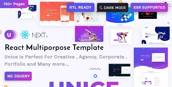 Unice React JS, Next JS Creative Agency and Portfolio Landing Page Templates