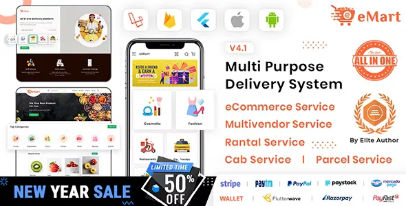 eMart v4.1 - Multivendor Food, eCommerce, Parcel, Taxi booking, Car Rental App with Admin and Website