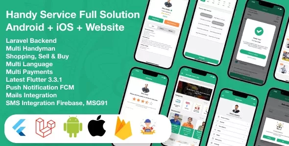 Flutter Handy Service v5.0 - On-Demand Home Services & Shopping Android+iOS+Website Full Solution Laravel