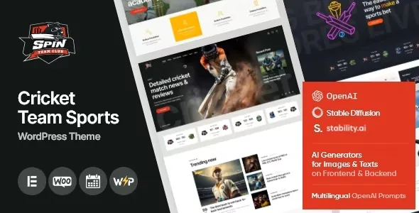 Spin v1.1 - Cricket Team Sports WordPress Theme + AI