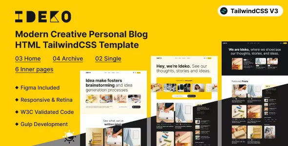 IDEKO v1.2.0 - Modern Creative Personal Blog HTML TailwindCSS Template