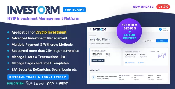 Investorm v1.3.2 - Advanced HYIP Investment Management Platform