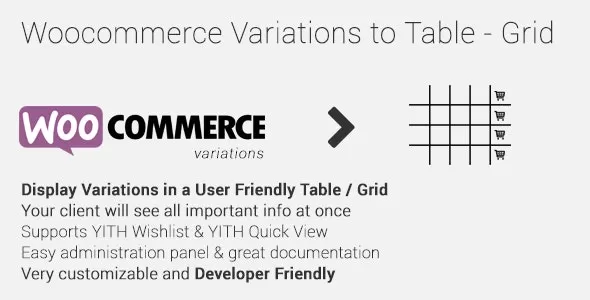 Woocommerce Variations to Table - Grid v1.5.6