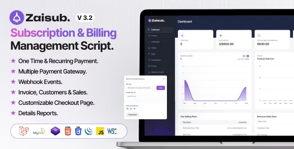 Zaisub v3.2 - Subscription & Billing Management Laravel Script