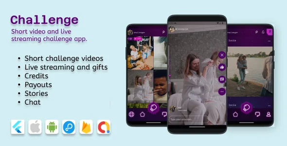 Challenge (IOS and Android) - Videos, Livestreaming with 2 Participants, Audio Room (9 Broadcasters)