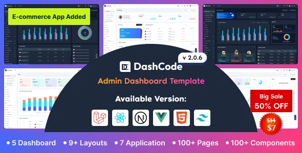 DashCode - Laravel, React, Vuejs, NextJs, HTML,Tailwind Dashboard Template